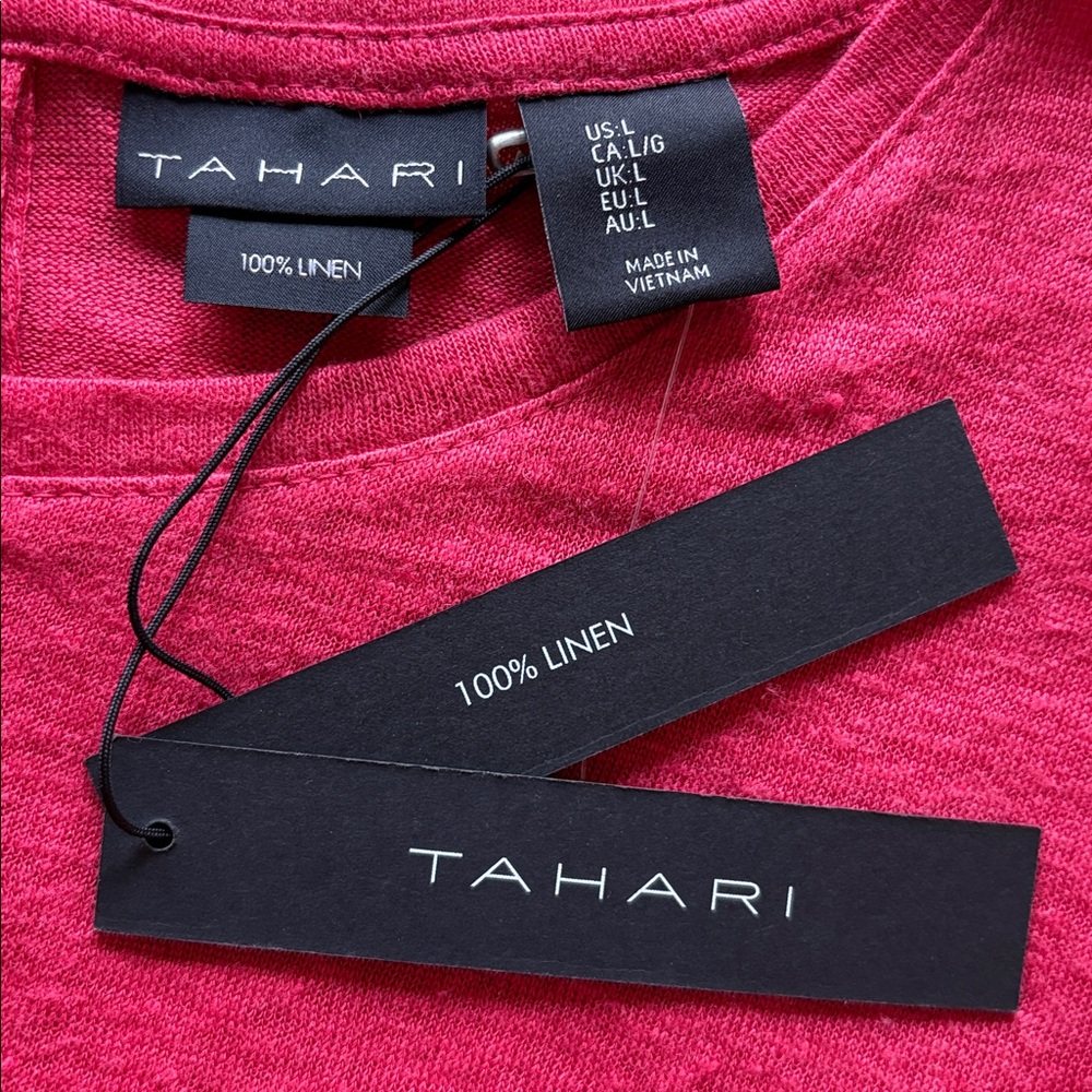 NWT Tahari 100% Linen Button Back Cap Sleeve Top Red size Large - Picture 2 of 9
